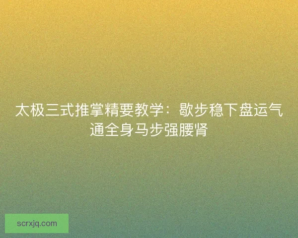 太极三式推掌精要教学：歇步稳下盘运气通全身马步强腰肾